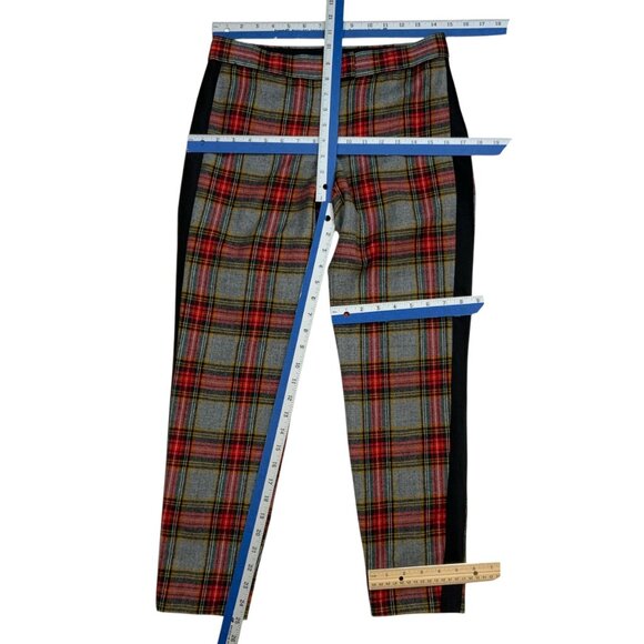 J. Crew Glasgow Wool Pant 0 Red Gray Plaid Tuxedo Stripe Lined Cropped Academia - Picture 6 of 14
